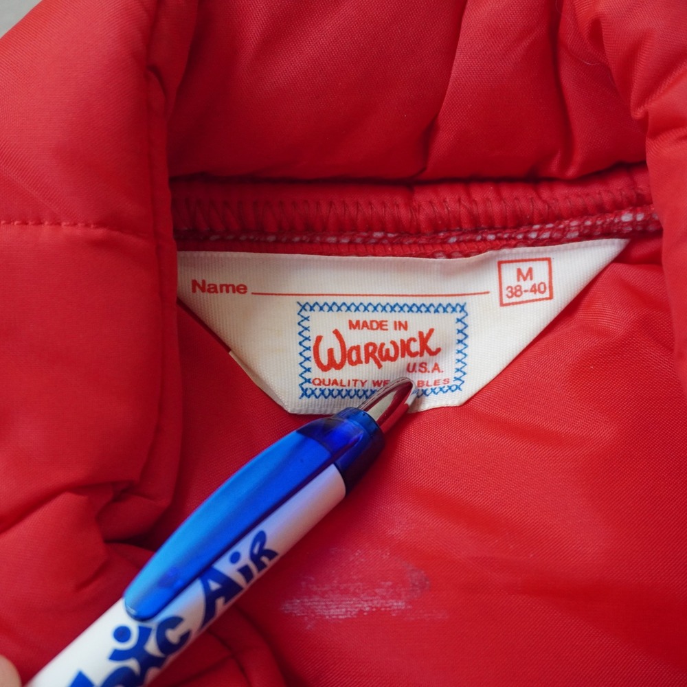 Vintage Warwick Puffer Vest Medium Mens 80s Red Nylon Quilted Made in USA - Picture 6 of 8